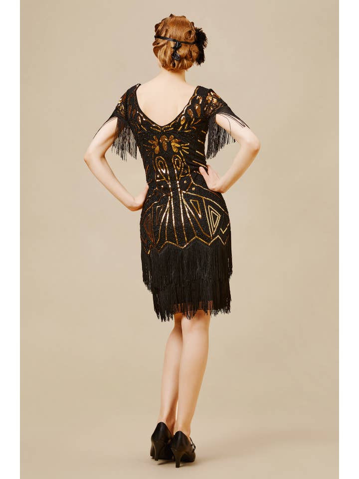 BABEYOND - Wholesale Dress - Women's - Art Deco Paisley Sequin Fringe Dress