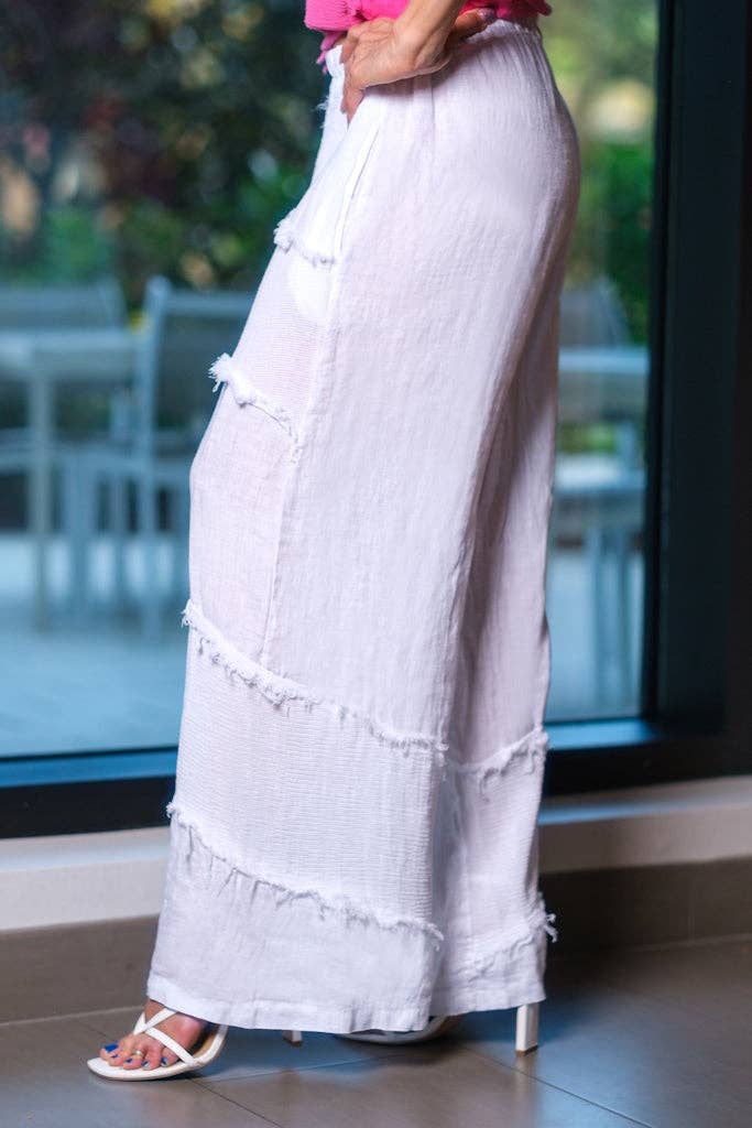  White Jandra Raw Edge Mixed Media Pant (PL185) for wholesale on Faire2