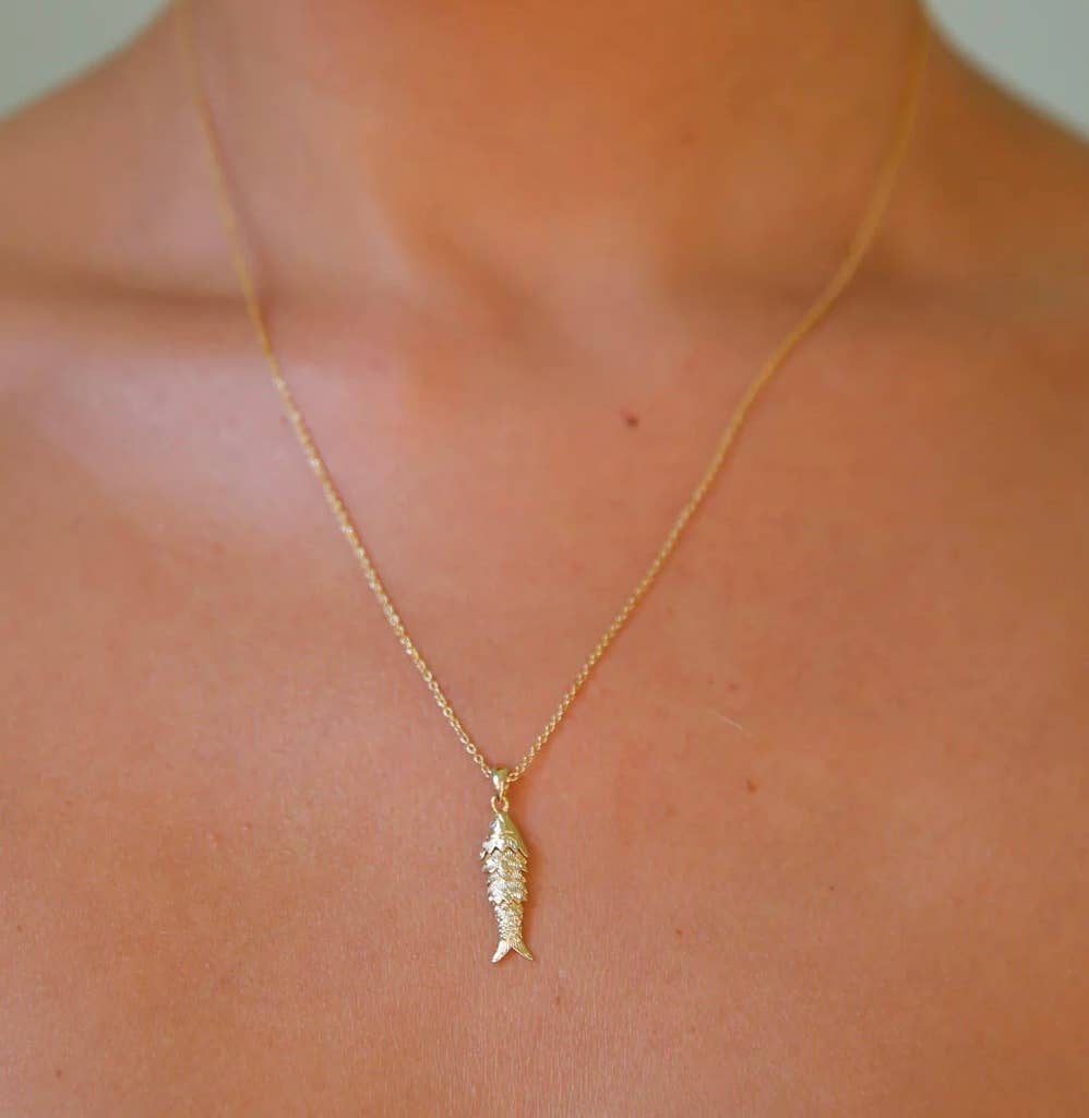 HoopLa - Wholesale Pendant/Charm Necklace - Lure- 14K Gold Steel Articulated Portuguese Fish Necklace 7