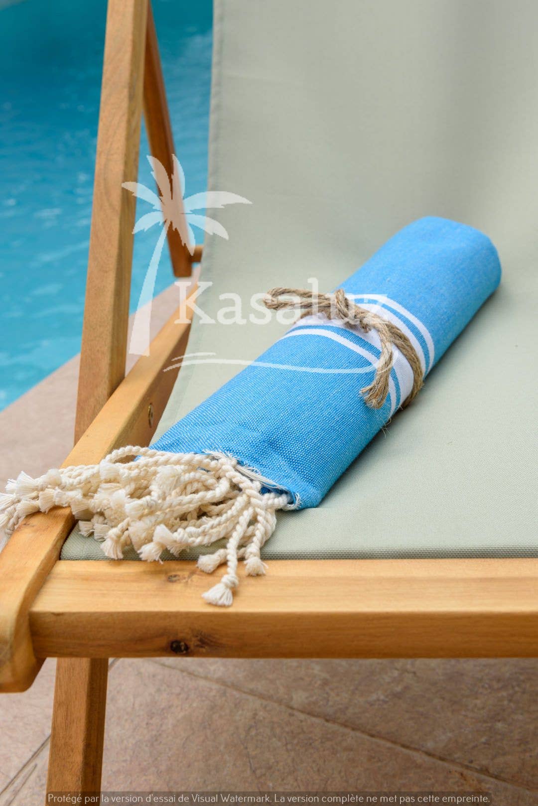 KASALUZ - Vente Serviette de plage - Fouta Auténtica Turquoise Tissage plat 100% coton0