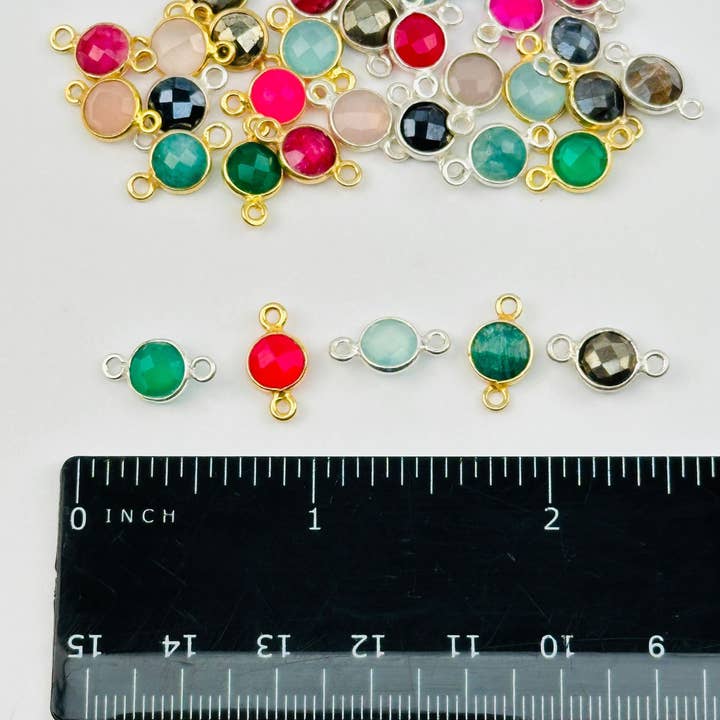 Jewelers Paradise - Wholesale Individual Charm/Pendant - Gemstone Round Bezel Charm Connector - 6mm - Double Bail 2