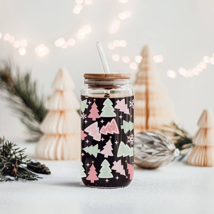 Gia Roma - Wholesale Drinking Glass/Cup - Candy Cane Christmas Can Glass. Cup With Glass Straw & Lid41