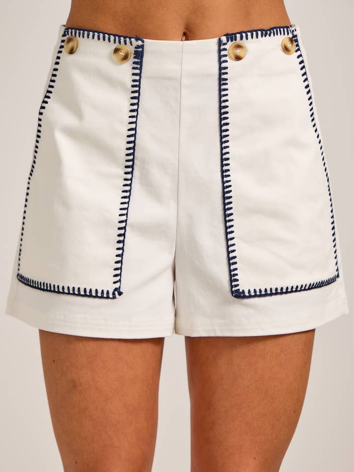 Nautical Contrast Stitch High-Waist Shorts for wholesale by Main Strip