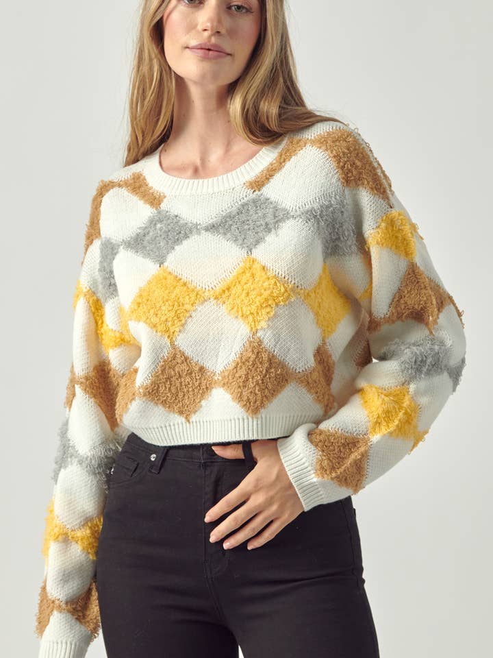 Petal Dew – wholesale Knitted jumper – Women′s – FUZY SWEATER DIAMOND PETTERNED - P000935