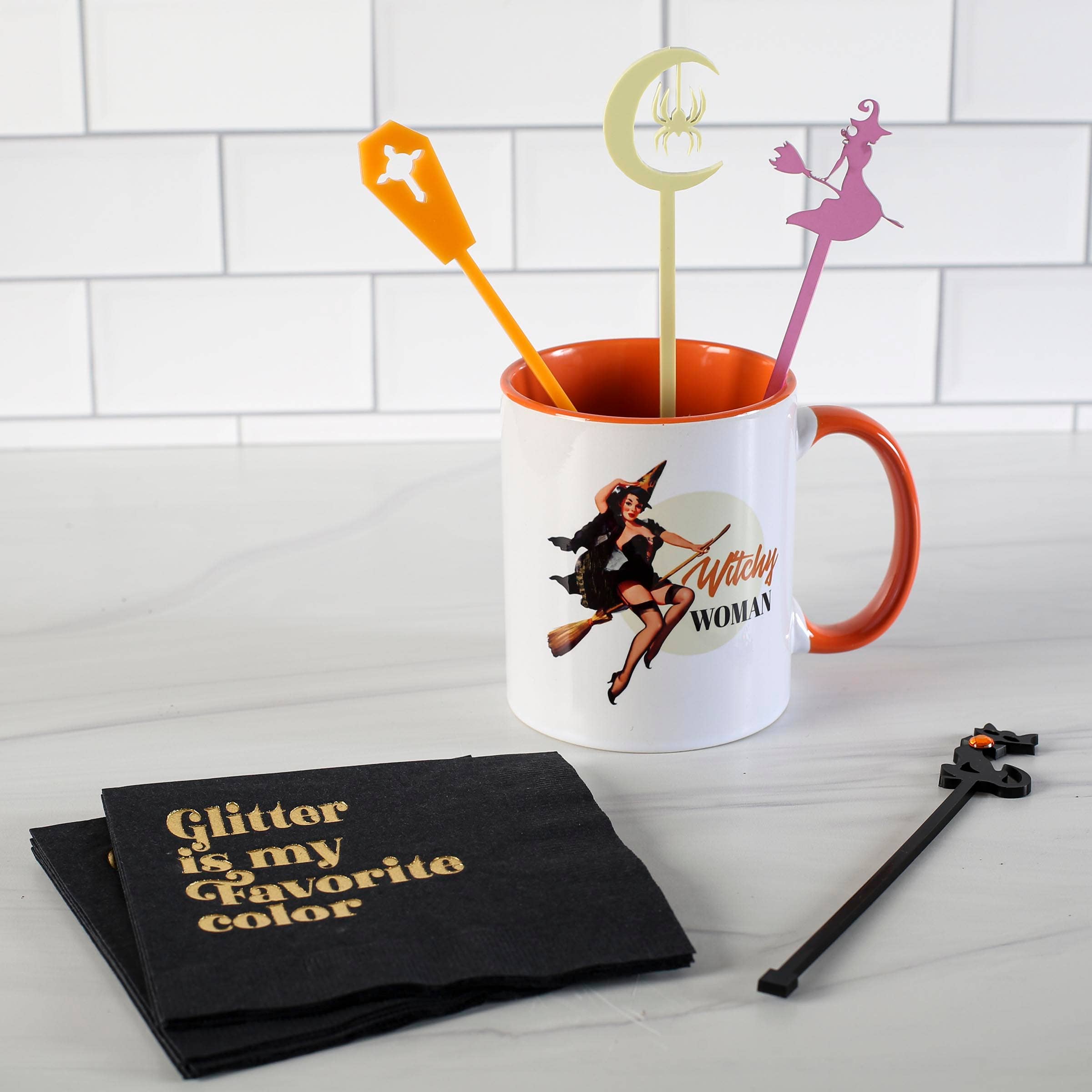 Mod Lounge Paper Company - Vente Mélangeurs à boisson - Agitateur à Boisson en Acrylique pour Halloween Bâtonnets de Sorcière Vintage3