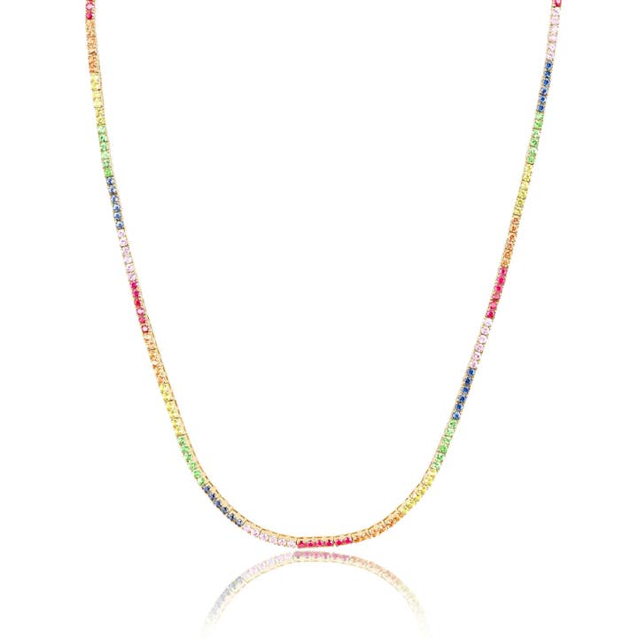 multi sapphire tennis necklace for wholesale by Ela Rae Jewelry Llc.