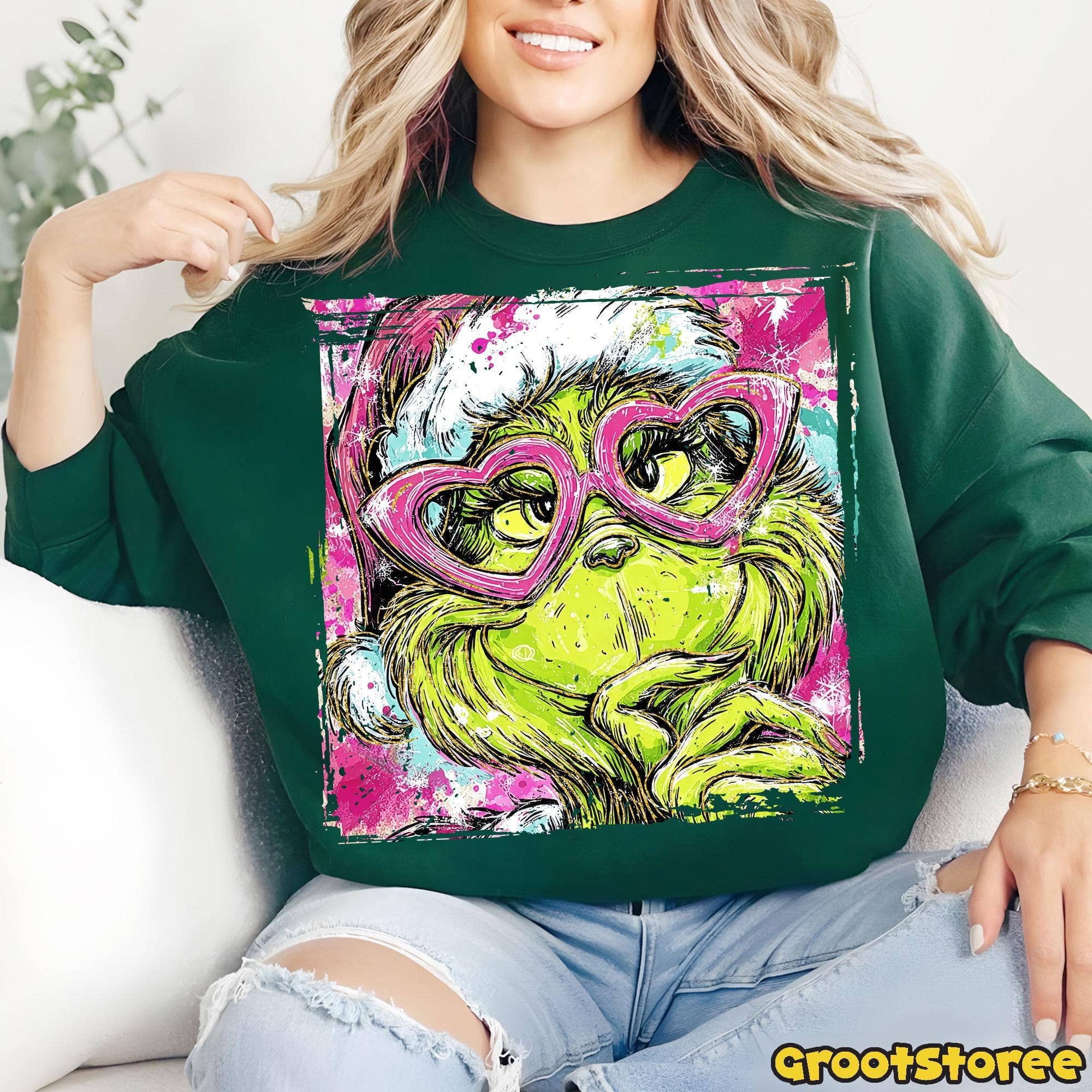 DLT Ecommerce - Vente T-shirt à imprimés – femme - Joyeux Noël Monstre T-shirt, Sweat-shirt Vert à Motif2
