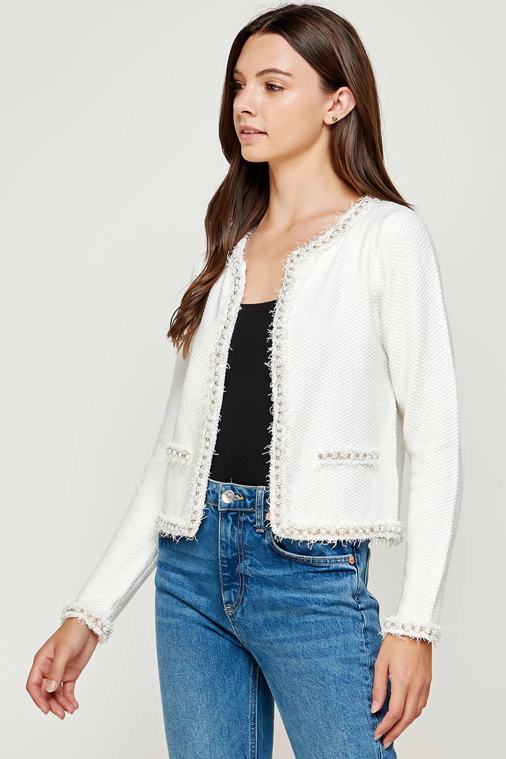 Strut & Bolt – Engroshandel Cardigan - Dame – Josette flosset perle detalje tekstureret strik sweater6