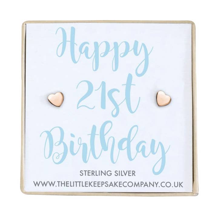 Rose Gold Vermeil Quote Earrings - Happy 21st Birthday for wholesale by The Little Keepsake Company