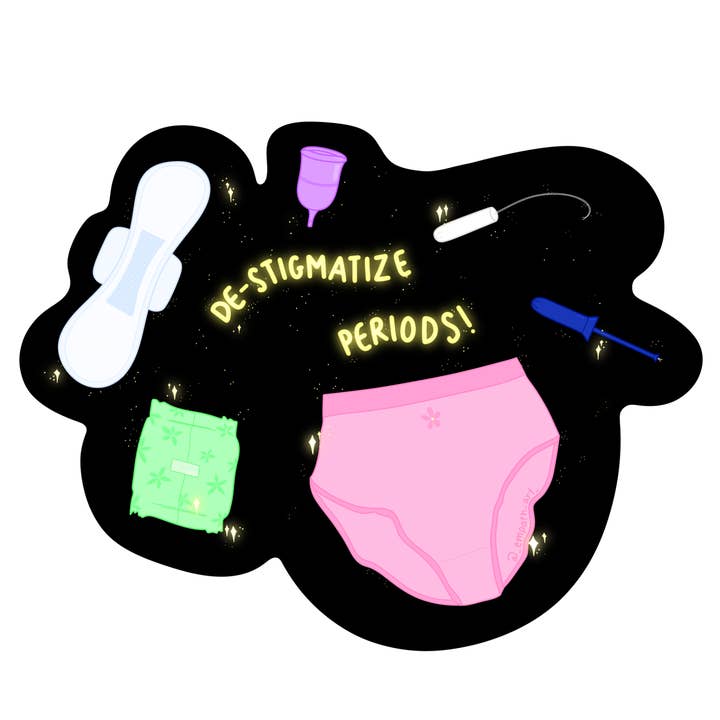 "De-stigmatize Periods" Holographic Sticker for wholesale by Empath Art