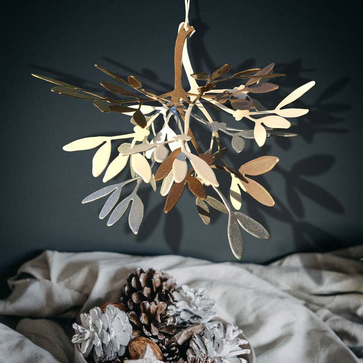 Christmas Decorations - Mistletoe - Three pieces in gold, silver, cream - metal for wholesale by A Blackbird Sang