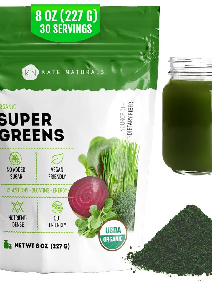 Økologisk Super Greens Pulver 8oz for engroshandel hos Kate Naturals
