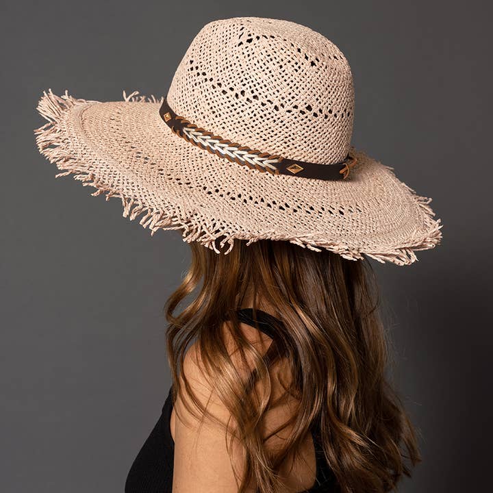 Erröten HAT2322 Claudia Strohhut mit breiter Krempe und ausgefranster Kante für den Großhandel auf Faire0