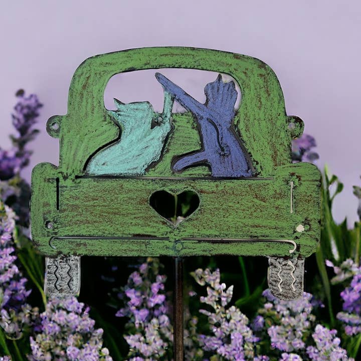 Pickup truck Cats Plant Stake garden pets lawn stake recycle for wholesale by Whimsies