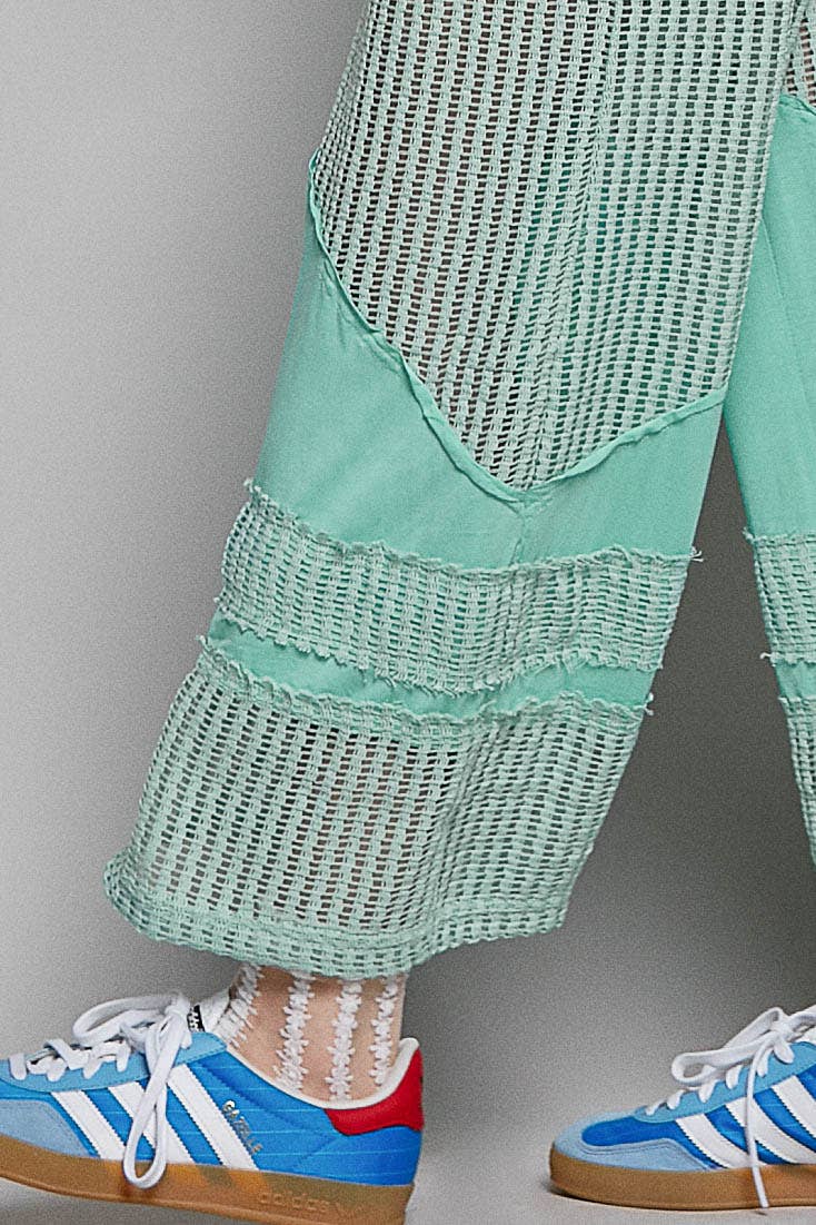 Pol Clothing - Wholesale Pants - Women's - Contrast see through elastic waist knit culottes pants16