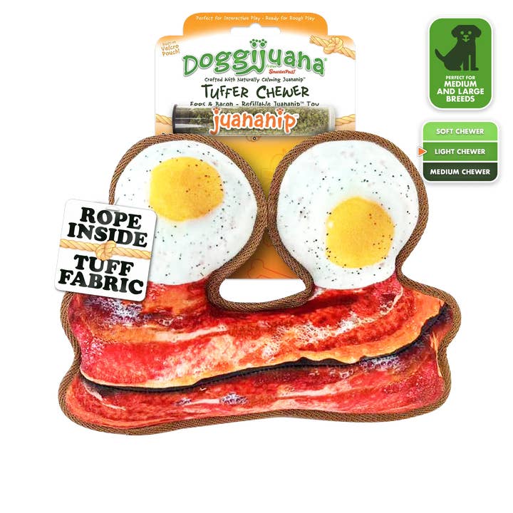 Doggijuana® Tuffer Chewer Eggs and Bacon Refillable Dog Toy for wholesale by SmarterPaw | Meowijuana & Doggijuana