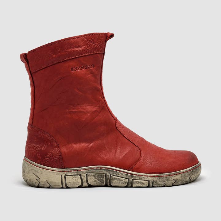 Originele leren laarzen met middenvoering en ritssluiting voor dames - rood voor wholesale door Euro Shoe Co.