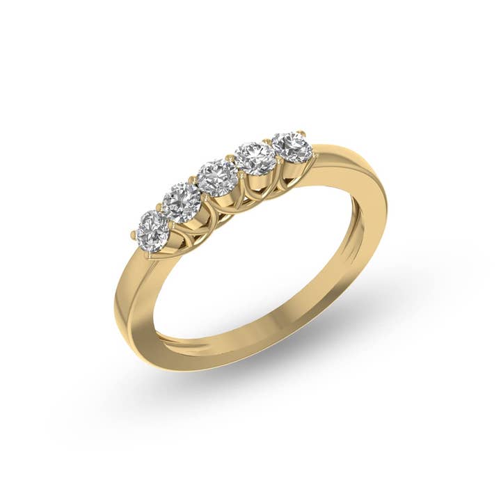 TimeLe$$ Classics - Vente Bague avec plusieurs pierres - Alliance en diamant naturel à cinq pierres 1/2 CTTW en or 14 carats4