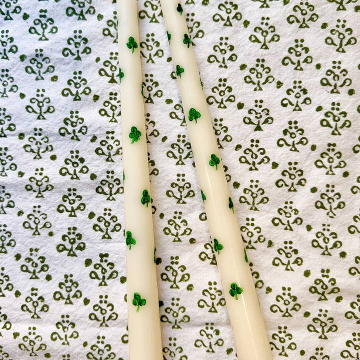 Studio E Bloom - Wholesale Tapered Candle/Candlestick - Hand-Painted Shamrock Taper Candles - Set of 2