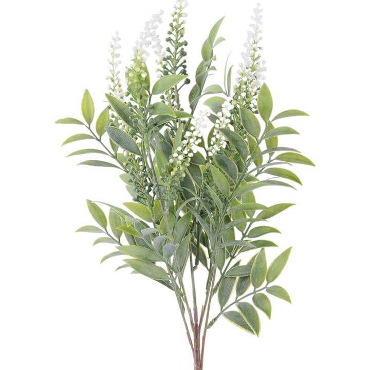 19"L Plastic Mini Berry Spike/Leaf Bush Cream/Tt Green FG662039 for wholesale by DecoExchange