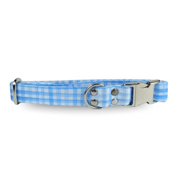 Blue checkered dog collar for wholesale by Stylidog