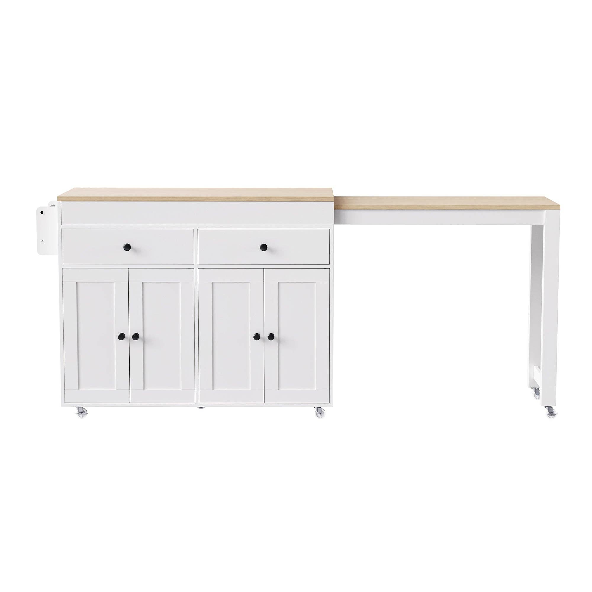 HOMYCASA DESIGN INC - Wholesale Kitchen Storage/Organizer - K&K 74.5 inch Kitchen Island with Extendable Dining Table , Rolling Kitchen Island on Wheels with Spice Rack and 2 Drawers,  Kitchen Storage Cart with 4 Door Cabinet, for Kitchen, Dining Room, White14