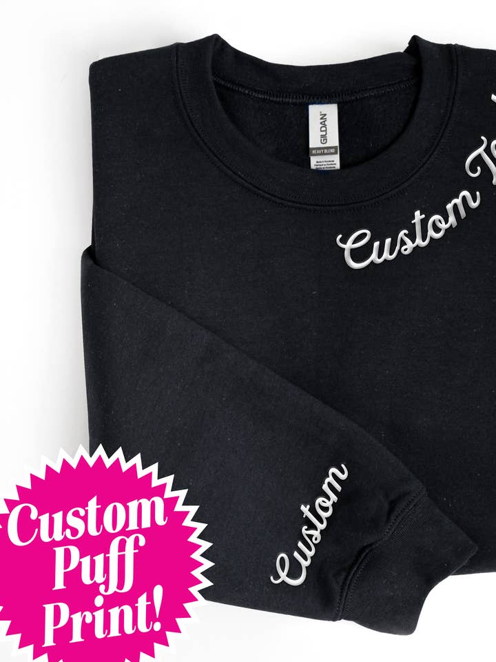 CUSTOM Collar & Sleeve Embossed Puff Print Unisex Sweatshirt and other Purchase Wholesale custom embossed sweatshirt. Free Returns & Net 60 Terms on Faire trending on Faire.