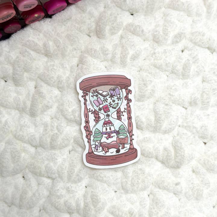 Winter Reading Bookish Hour Glass Vinyl Die Cut Sticker | Matte for wholesale by Plannermonkeyco