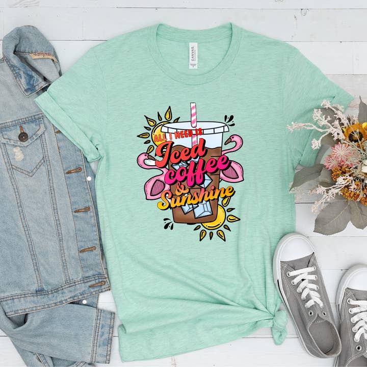 Perfectly Diverse Trendz, LLC - Wholesale T-Shirt (Graphic) - Women's - All I Need is Iced Coffee and Sunshine Tee3
