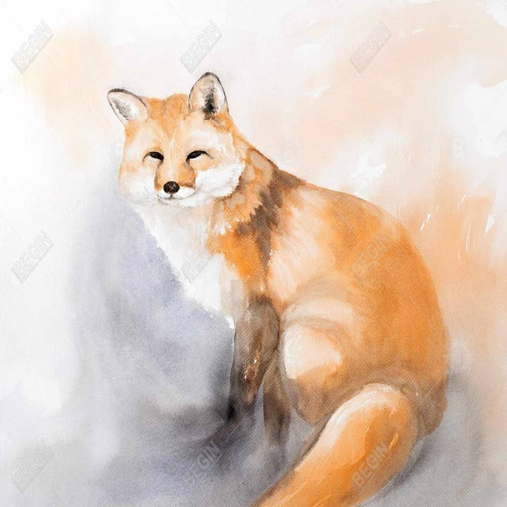 Red Watercolor fox | fine art print on canvas 48" x 60" for wholesale on Faire
