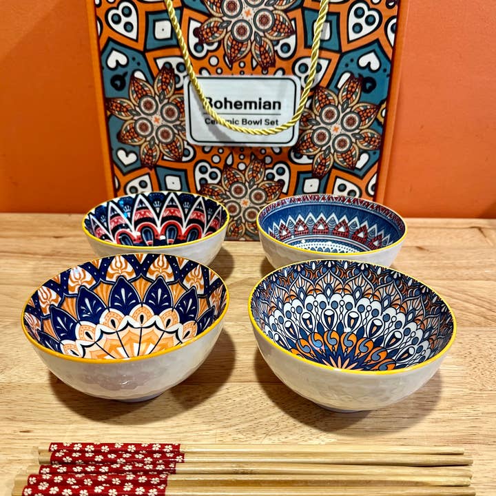 Gifts Amazing! - Wholesale Bowl - Bohemian 4 Bowl Set with Chopsticks