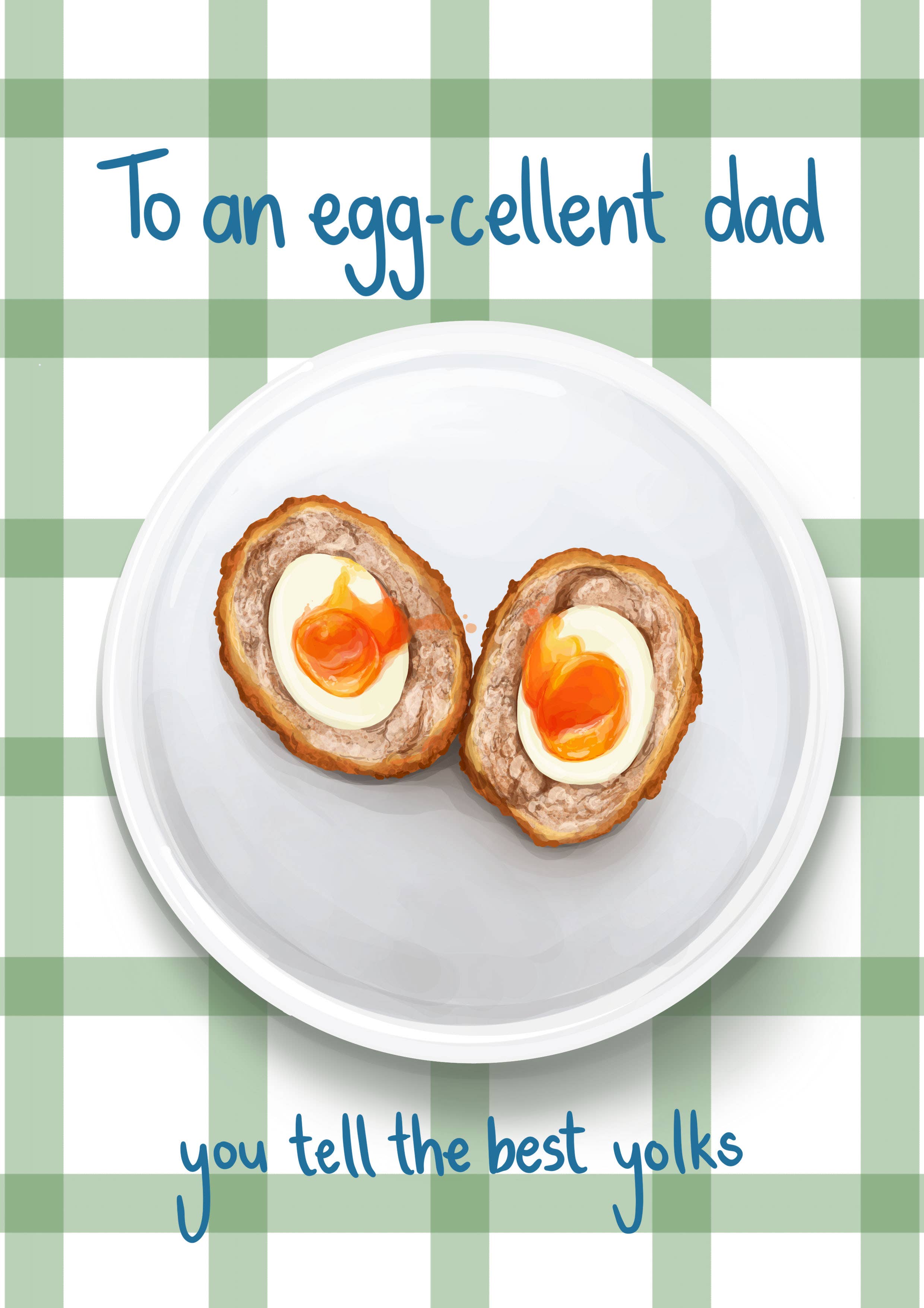 Katie Tinkler illustration – wholesale Father’s Day card – Egg-cellent Dad, Funny Scotch Egg Father's Day greeting card2