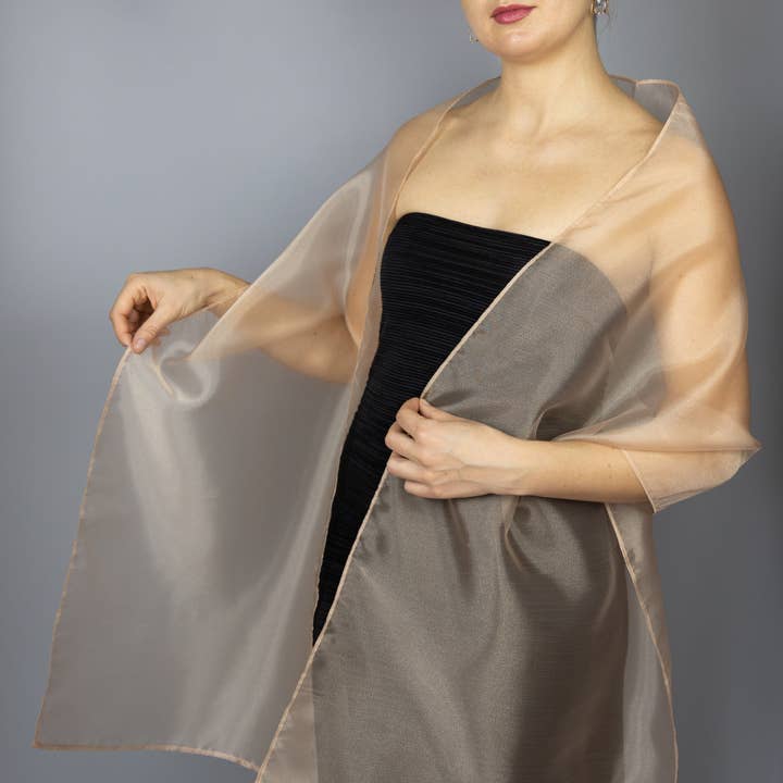 BridalSpain – Wrap - Mulher por atacado – Envolvimento, Xaile e Lenço de Organza Transparente Champanhe para a Noite