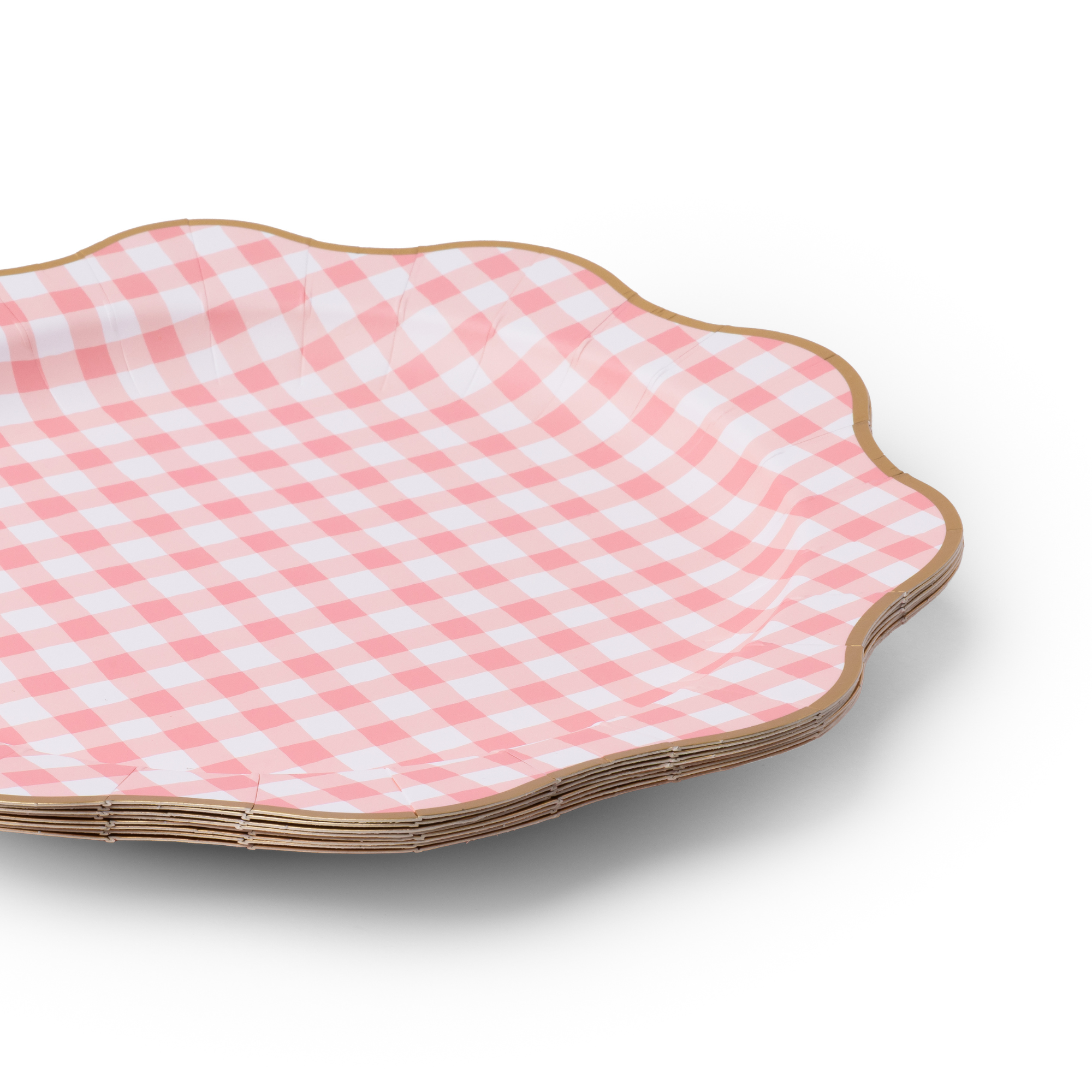 Bonjour Fête - Wholesale Disposable Plate - ELEGANT PETAL PINK GINGHAM DINNER PLATES1
