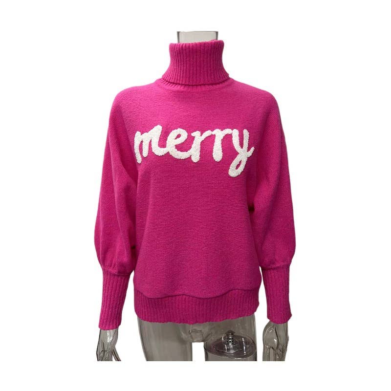 Rosa Clothing - Wholesale Knit Sweater - Women's - Slouchy Cozy Merry Christmas Turtleneck Sweater8
