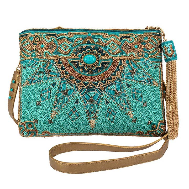 Mary Frances Accessories - Wholesale Crossbody Bag - Women's - New Day Beaded Mosaic Themed Crossbody Leather Handbag