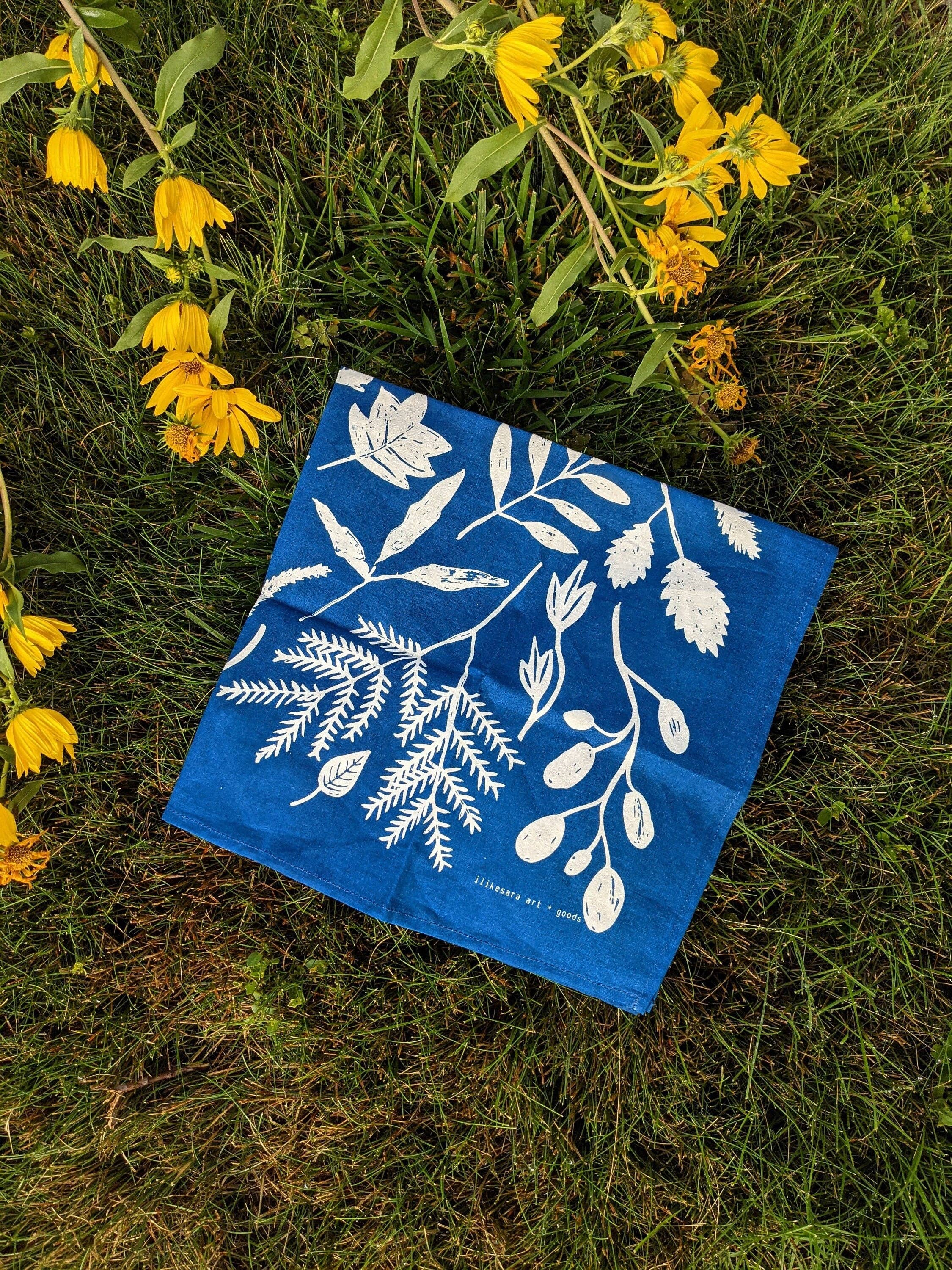 ilikesara | art + goods - Wholesale Bandana - Women's - bandana | sunprint - indigo blue screenprinted plant scarf neckerchief1