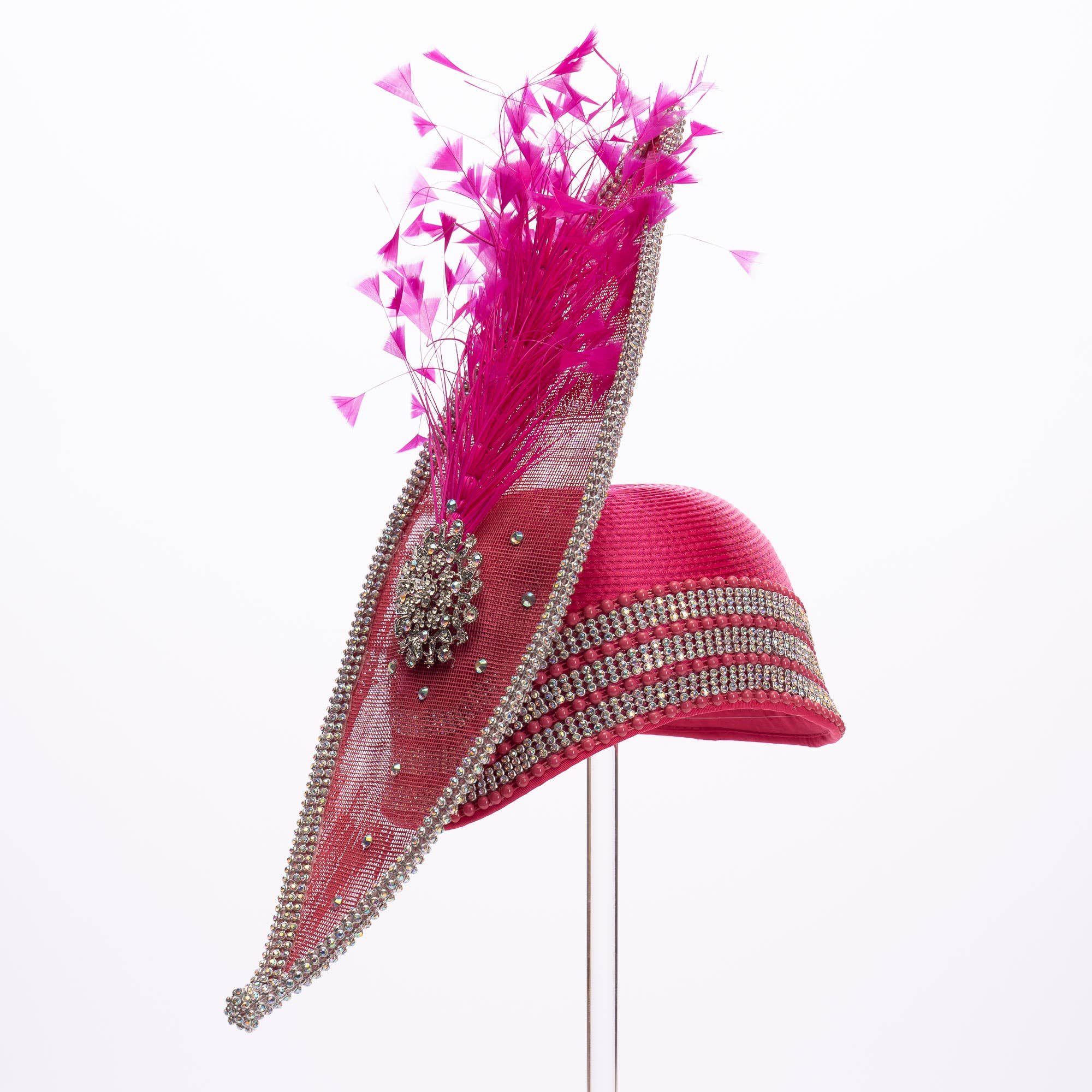 KaKyCo - Wholesale Fascinator Hat - Women's - Stone bending satin cloche with brooch and feather | AJ779Y17