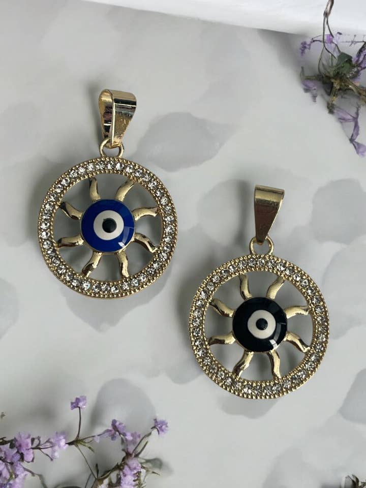 Evil Eye Theme with CZ 14k Gold Electroplated Pendant for wholesale by Divina Jewelry & Accessories LLC