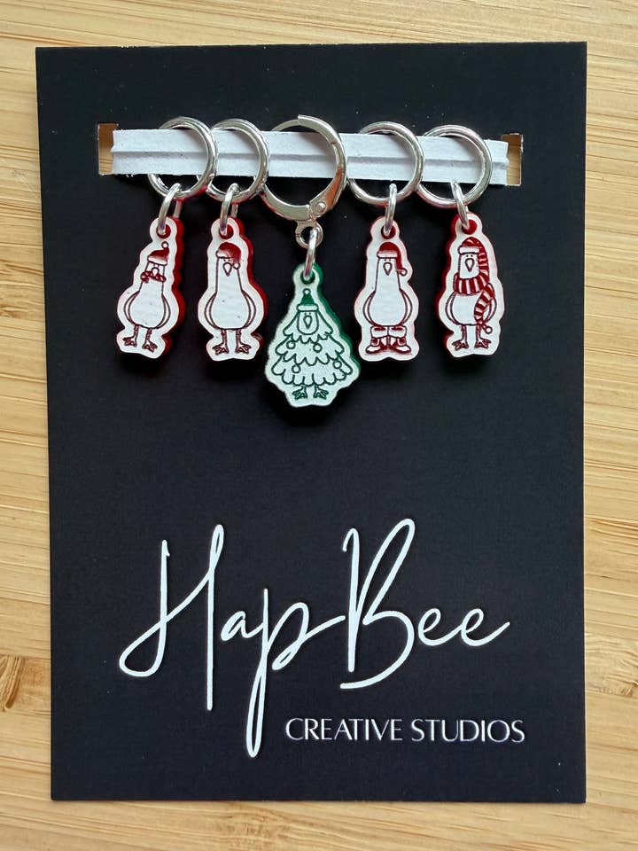 SEAGULL SANTAS stitch marker set for wholesale by HapBee Creative Studios