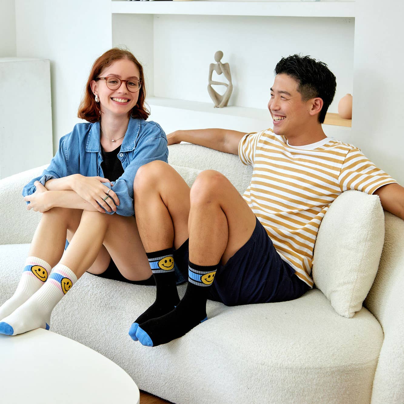 Ohana Sunshine - Wholesale Socks - Unisex - Happy Go Lucky Smiley Performance Crew Socks  | 2 Colors3