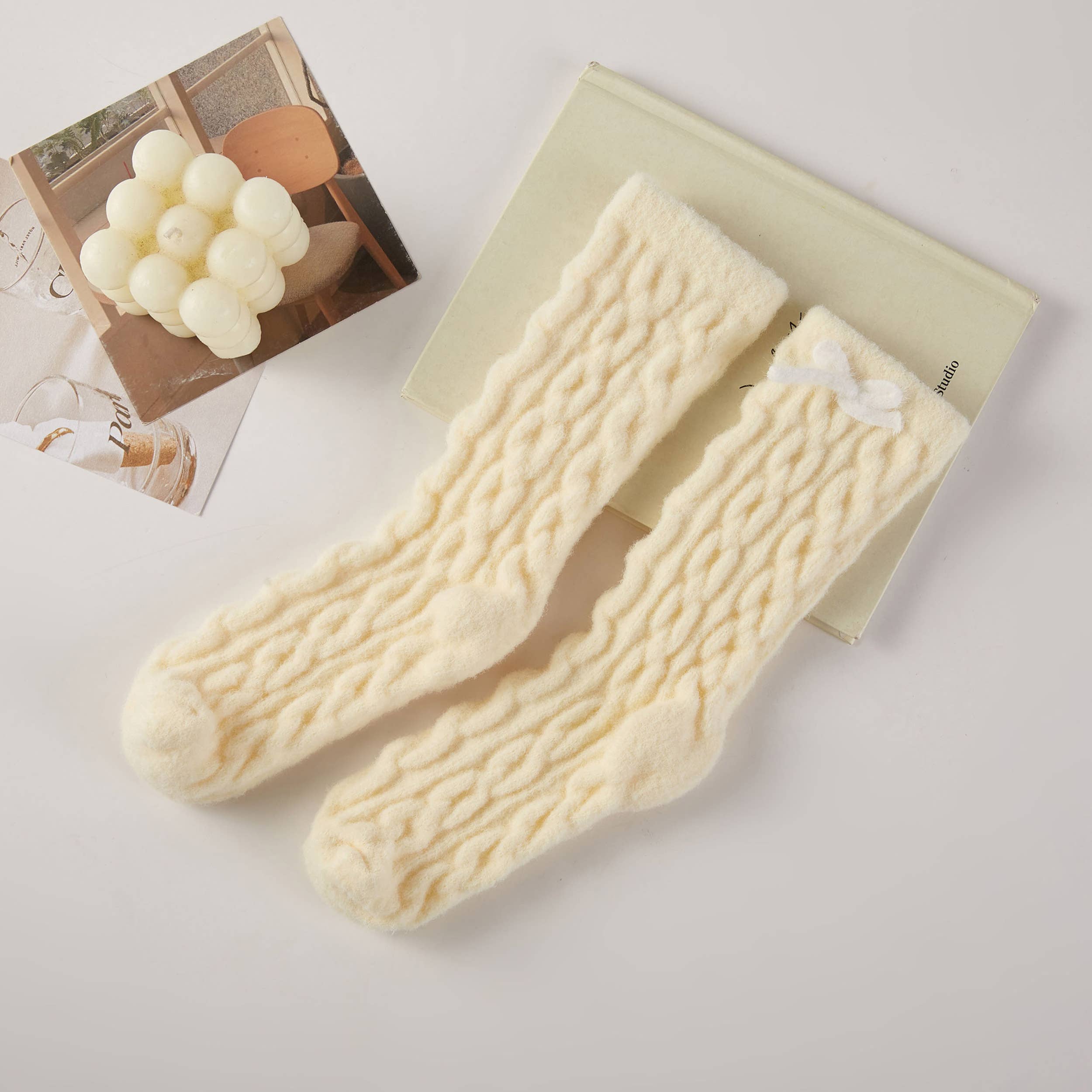 Hana - Venta al por mayor Calcetines - Mujer - Caja de regalo de calcetines de punto sólido retorcido con lazo (3 pares)3