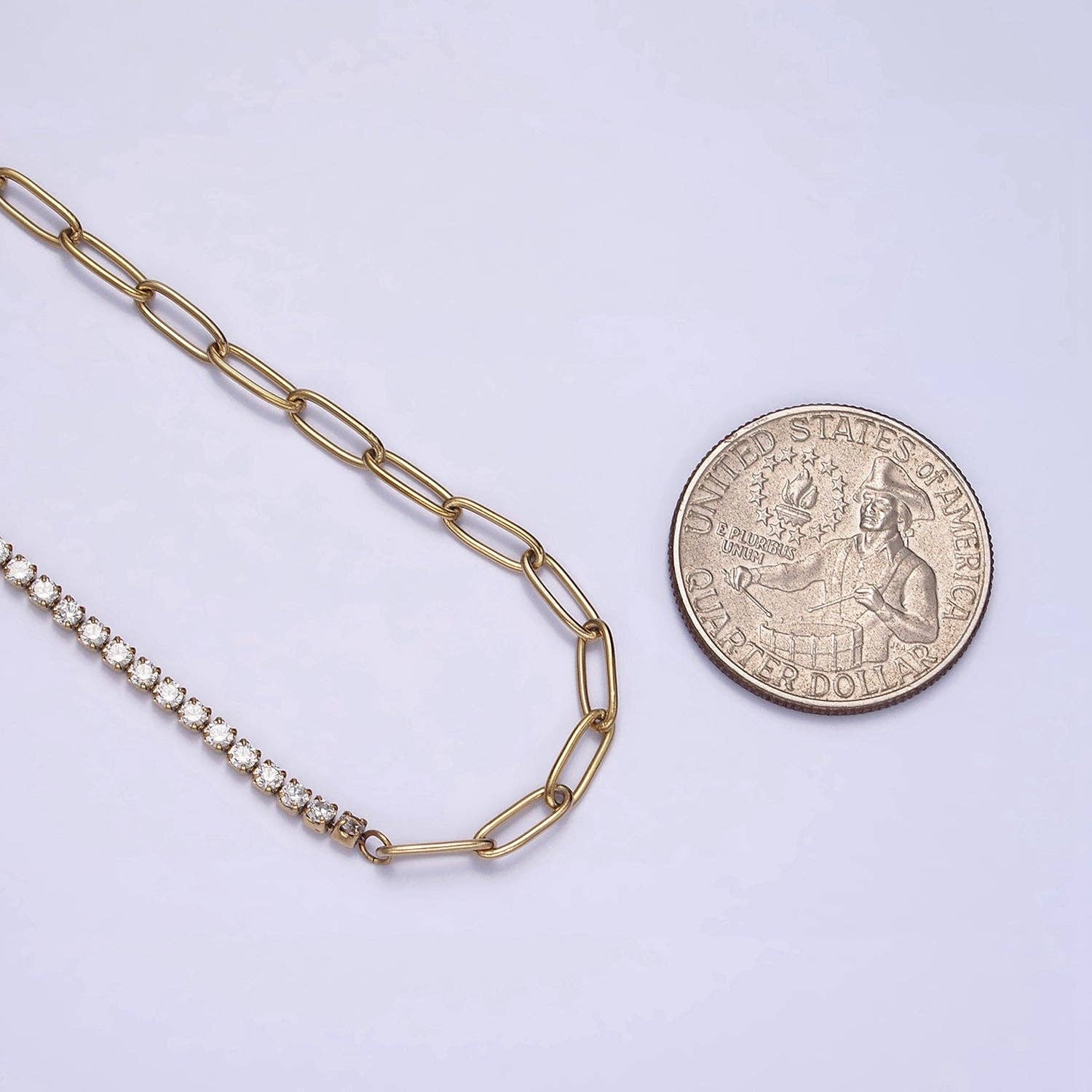 Aim Eternal - Wholesale Link & Chain Necklace - Stainless Steel 3mm Half Paperclip Clear Tennis Chain 15.5 Inch Choker Chain Necklace | WA-20462