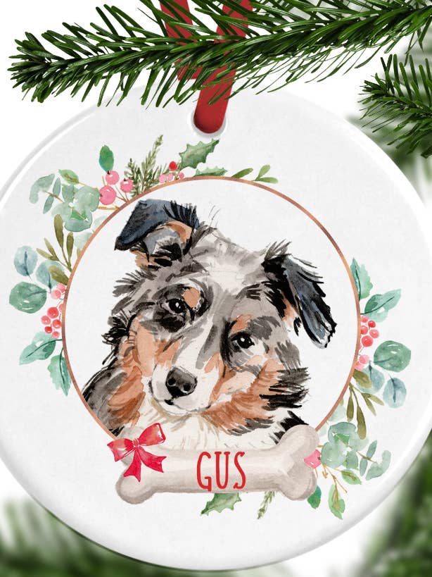 Australian Shepherd Personalised Christmas Ornament for wholesale by WagATudeTags