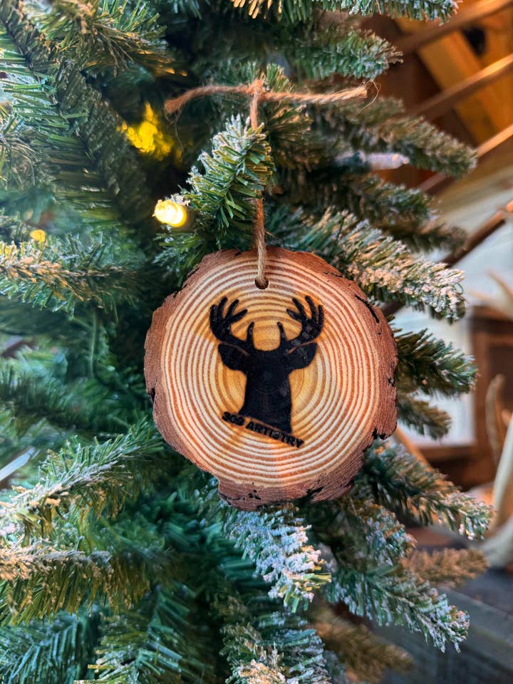Wood Burned Buck Ornament for wholesale by 309 Artistry