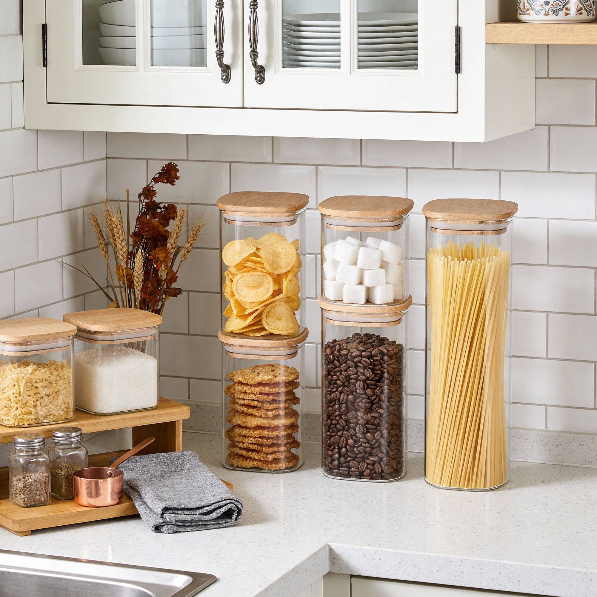 Genicook Product LLC - Venta al por mayor Recipientes para alimentos - Juego de tarros de vidrio con tapa de bambú5