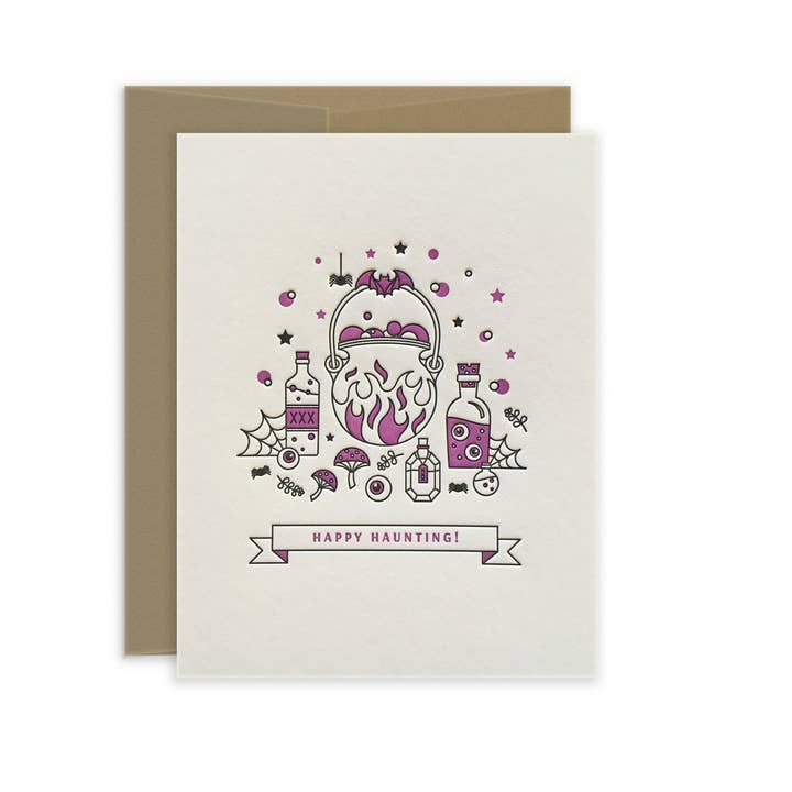 Halloween Spooky Cauldron Letterpress Greeting Card for wholesale by Lickety Split Press
