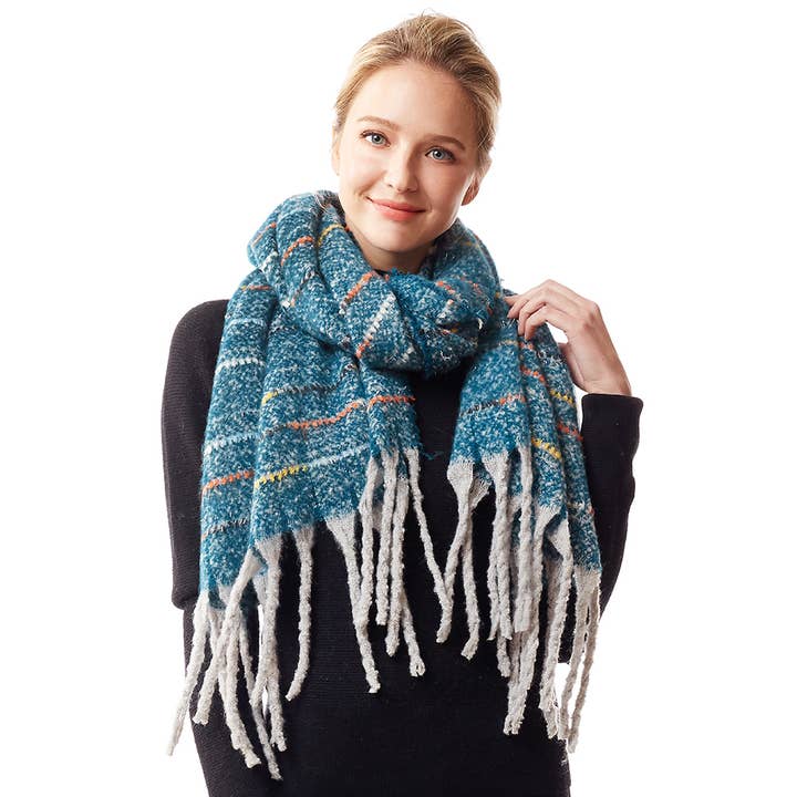 Hana - Wholesale Scarf - Women's - Glitz Color Stitch Fuzzy Oblong Winter Scarf7