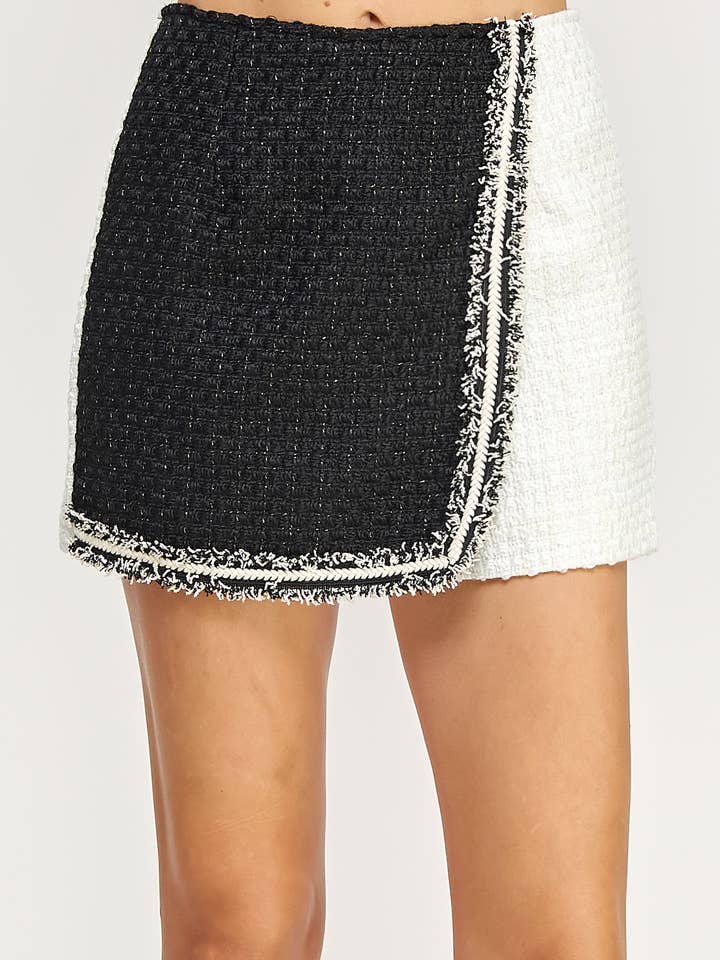 falda de tweed con estampado de bloques de colores con flecos para venta al por mayor de Strut & Bolt