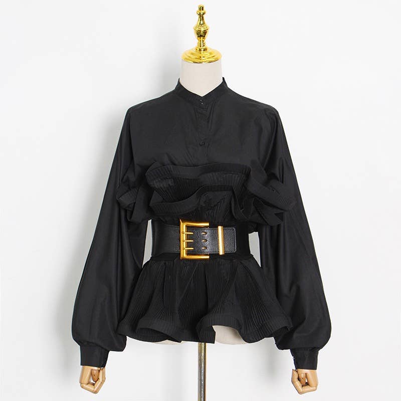 Productseeker - Wholesale Blouse - Women's - TP014 Spring Ruffle Belted Top - Elegance Redefined12